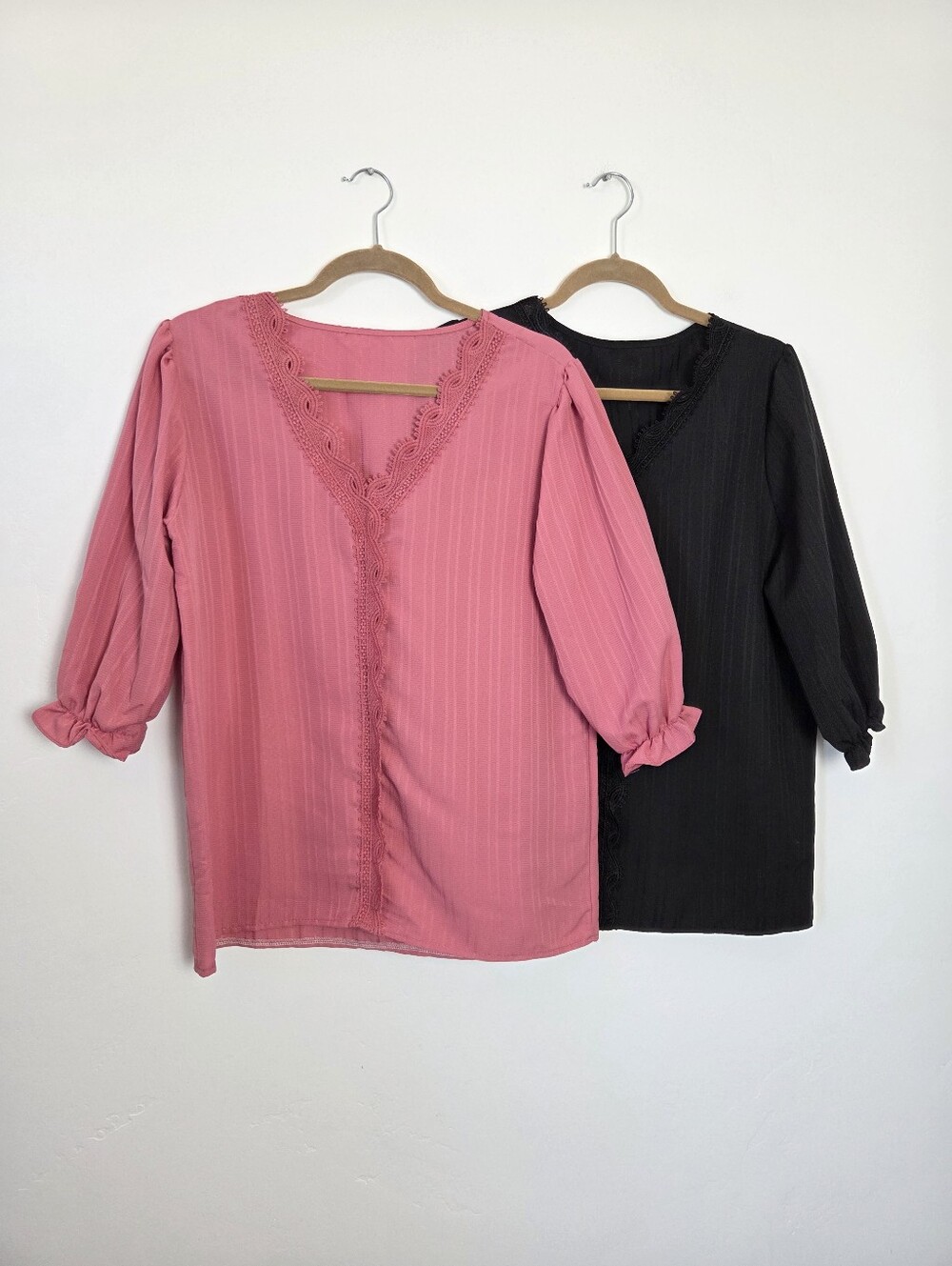 Bundle Of Two Blouse Tops Pink Black Lace Ruffle Academia Literary Chic Lolita L